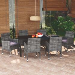 vidaXL 7 részes szürke polyrattan kerti étkezőgarnitúra párnákkal (3095025) - vidaxl
