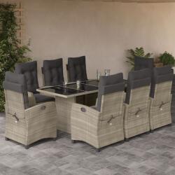 vidaXL 9részes világosszürke polyrattan kerti étkezőgarnitúra párnával (3212699) - vidaxl