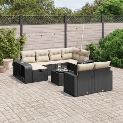 vidaXL 11 részes fekete polyrattan kerti ülőgarnitúra párnákkal (3266246)