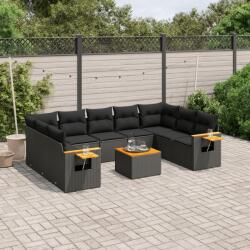 vidaXL 10 részes fekete polyrattan kerti ülőgarnitúra párnákkal (3227119)