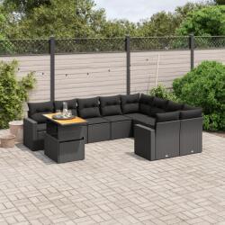vidaXL 10 részes fekete polyrattan kerti ülőgarnitúra párnákkal (3271475)