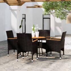 vidaXL 5 részes fekete polyrattan kerti étkezőgarnitúra (3058496)