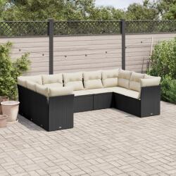 vidaXL 9 részes fekete polyrattan kerti ülőgarnitúra párnákkal (3249965) - vidaxl