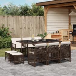 vidaXL 11 részes barna polyrattan kerti ülőgarnitúra párnákkal (3210789)
