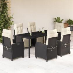 vidaXL 7 részes fekete polyrattan kerti étkezőgarnitúra párnával (3212886)