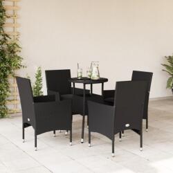 vidaXL 5 részes fekete polyrattan/üveg kerti étkezőgarnitúra párnákkal (3278618)