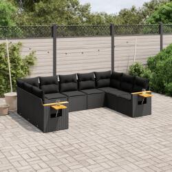 vidaXL 9 részes fekete polyrattan kerti ülőgarnitúra párnákkal (3259514)
