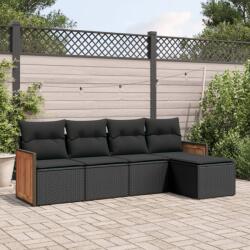 vidaXL 5 részes fekete polyrattan kerti kanapészett párnákkal (3227595)