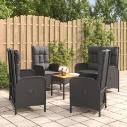 vidaXL 5 részes fekete polyrattan kerti étkezőgarnitúra párnákkal (3185088)