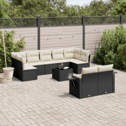 vidaXL 10 részes fekete polyrattan kerti ülőgarnitúra párnákkal (3252963)