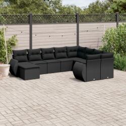 vidaXL 10 részes fekete polyrattan kerti ülőgarnitúra párnákkal (3254192)