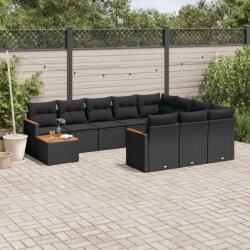 vidaXL 11 részes fekete polyrattan kerti ülőgarnitúra párnákkal (3258765)