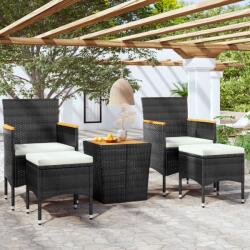 vidaXL 5 részes fekete polyrattan és tömör akácfa kerti bisztrószett (3058376)