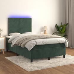 vidaXL sötétzöld bársony rugós és LED-es ágy matraccal 120x200 cm (3136056)