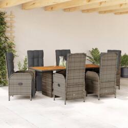 vidaXL 7 részes szürke polyrattan kerti étkezőgarnitúra párnával (3213522)
