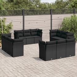 vidaXL 12 részes fekete polyrattan kerti ülőgarnitúra párnákkal (3249164)