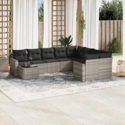 vidaXL 10 részes világosszürke polyrattan kerti ülőgarnitúra párnákkal (3219452)