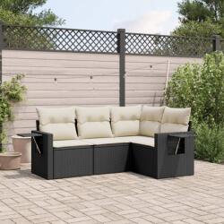 vidaXL 4 részes fekete polyrattan kerti ülőgarnitúra párnákkal (3252443)