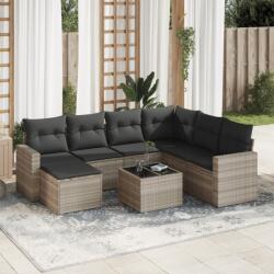 vidaXL 8 részes világosszürke polyrattan kerti ülőgarnitúra párnával (3219302)