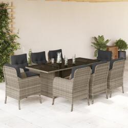 vidaXL 9részes világosszürke polyrattan kerti étkezőgarnitúra párnával (3211891)
