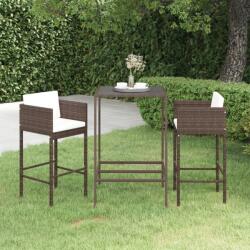 vidaXL 3 részes barna polyrattan kerti bárszett párnákkal (3094786)