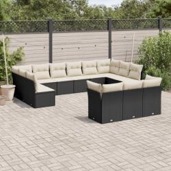 vidaXL 13 részes fekete polyrattan kerti ülőgarnitúra párnákkal (3218446)