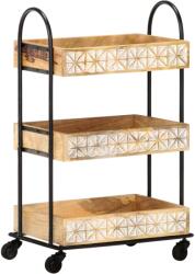 vidaXL 3 szintes tömör mangófa zsúrkocsi 46 x 30 x 76 cm (289093) - vidaxl