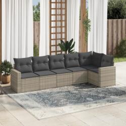 vidaXL 6 részes világosszürke polyrattan kerti ülőgarnitúra párnákkal (3218982)