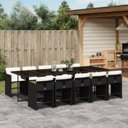 vidaXL 11 részes fekete polyrattan kerti étkezőgarnitúra párnákkal (3277877)
