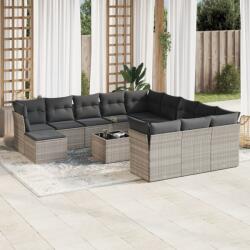 vidaXL 13 részes világosszürke polyrattan kerti ülőgarnitúra párnákkal (3250481)