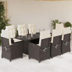 vidaXL 9 részes barna polyrattan kerti étkezőgarnitúra párnákkal (3212688)