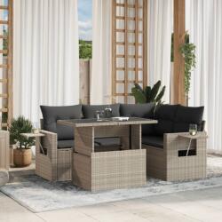 vidaXL 5 részes világosszürke polyrattan kerti ülőgarnitúra párnákkal (3267882)