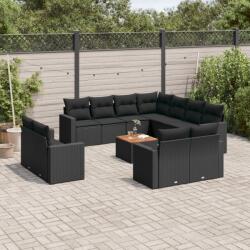 vidaXL 12 részes fekete polyrattan kerti ülőgarnitúra párnákkal (3256713)