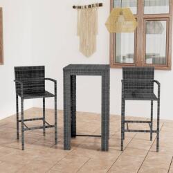 vidaXL 3 részes szürke polyrattan kerti bárszett kartámasszal (3064806)