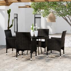 vidaXL 5 részes fekete polyrattan kerti étkezőgarnitúra (3058488)