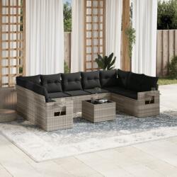 vidaXL 10 részes világosszürke polyrattan kerti ülőgarnitúra párnákkal (3220611)