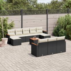 vidaXL 11 részes fekete polyrattan kerti ülőgarnitúra párnákkal (3226420)