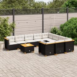 vidaXL 11 részes fekete polyrattan kerti ülőgarnitúra párnákkal (3262037)