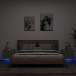 vidaXL 2 db betonszürke fali éjjeliszekrény LED-világítással (836819)