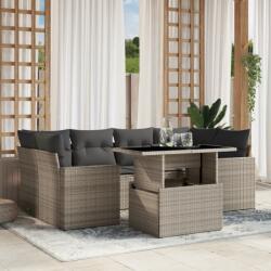 vidaXL 7 részes világosszürke polyrattan kerti ülőgarnitúra párnákkal (3267132)