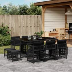 vidaXL 11 részes fekete polyrattan kerti étkezőgarnitúra párnákkal (3211687)