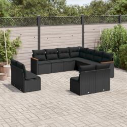 vidaXL 11 részes fekete polyrattan kerti ülőgarnitúra párnákkal (3226083)