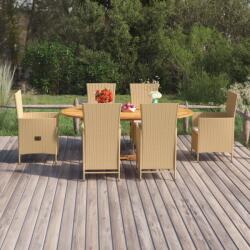 vidaXL 7 részes bézs polyrattan kerti étkezőgarnitúra (3070768)