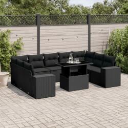 vidaXL 10 részes fekete polyrattan kerti ülőgarnitúra párnákkal (3269365)