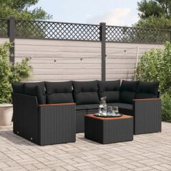 vidaXL 7 részes fekete polyrattan kerti ülőgarnitúra párnával (3225796)