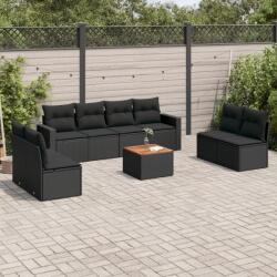 vidaXL 9 részes fekete polyrattan kerti ülőgarnitúra párnákkal (3256412)