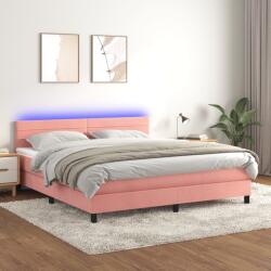 vidaXL rózsaszín bársony rugós és LED-es ágy matraccal 180x200 cm (3134482)