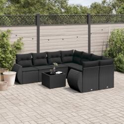 vidaXL 9 részes fekete polyrattan kerti ülőgarnitúra párnákkal (3221154)