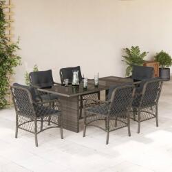 vidaXL 7 részes szürke polyrattan kerti étkezőgarnitúra párnával (3212060)
