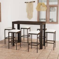 vidaXL 7 részes barna polyrattan kerti bárszett párnákkal (3064786)